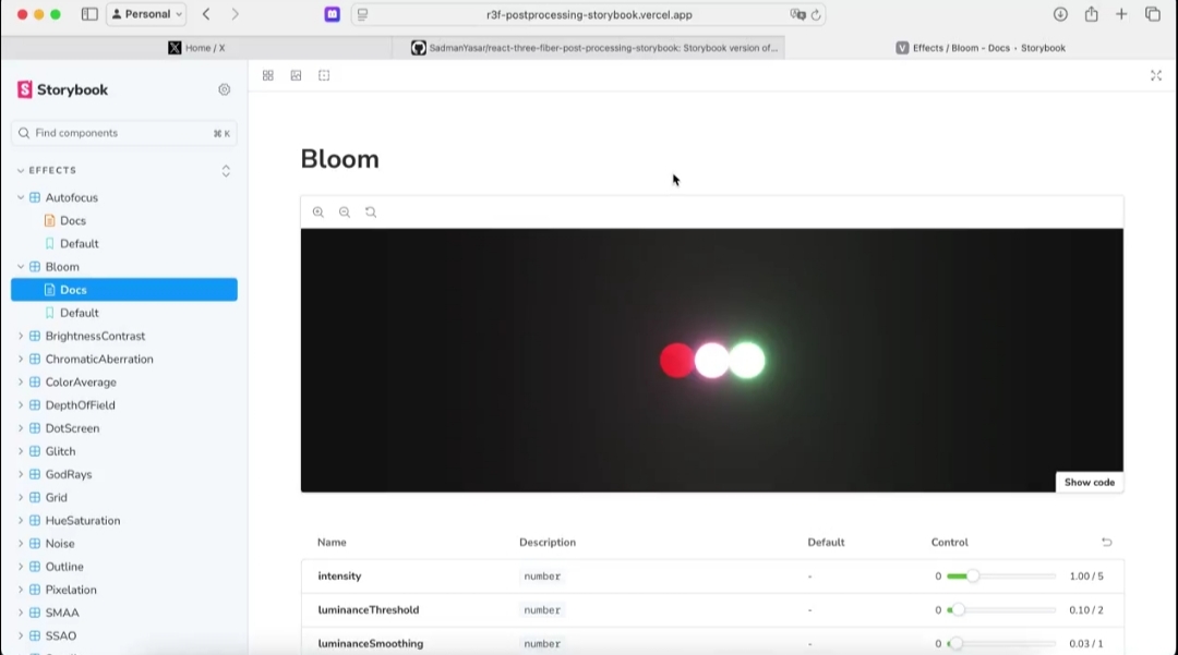 React Three Fiber Post Processing Storybook